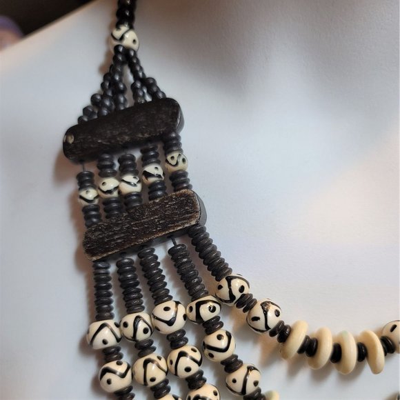 Bone Beaded Necklace 4 Strands - Picture 4 of 8